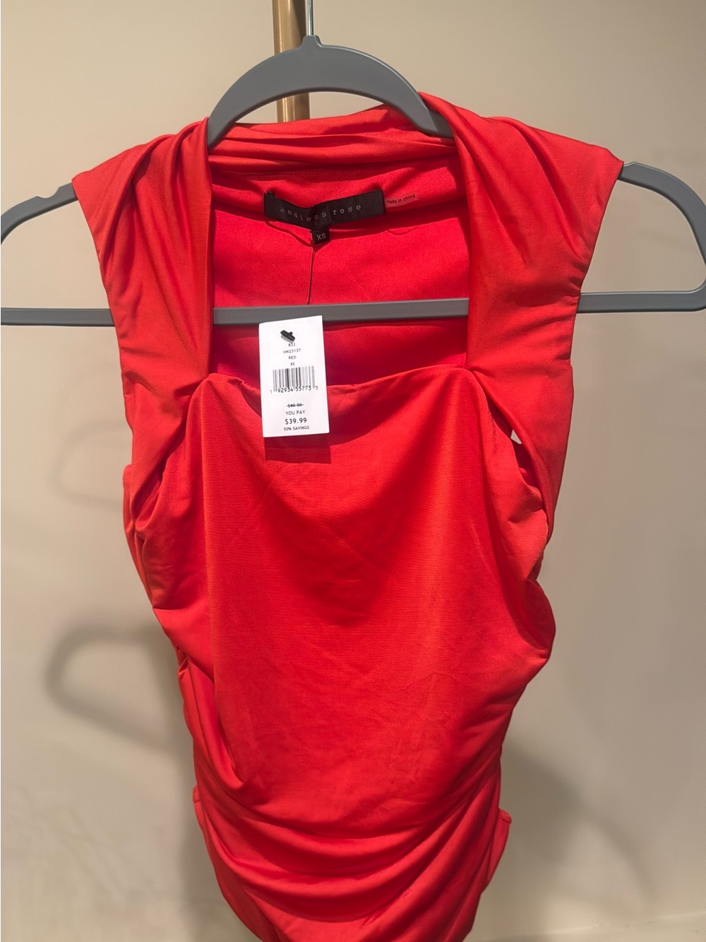 Endless Rose Bright Red Draped Short Sleeve Top